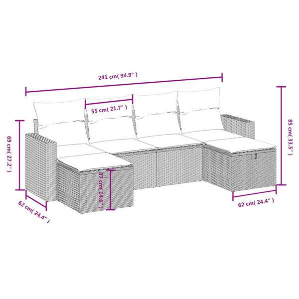 vidaXL Salon de jardin 6 pcs avec coussins gris r&eacute;sine tress&eacute;e