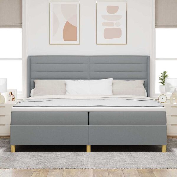 vidaXL Lit &agrave; ressorts avec matelas Gris clair 200 x 200 cm tissu