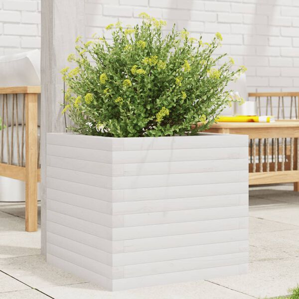 vidaXL Jardini&egrave;re blanc 50x50x45,5 cm bois de pin massif