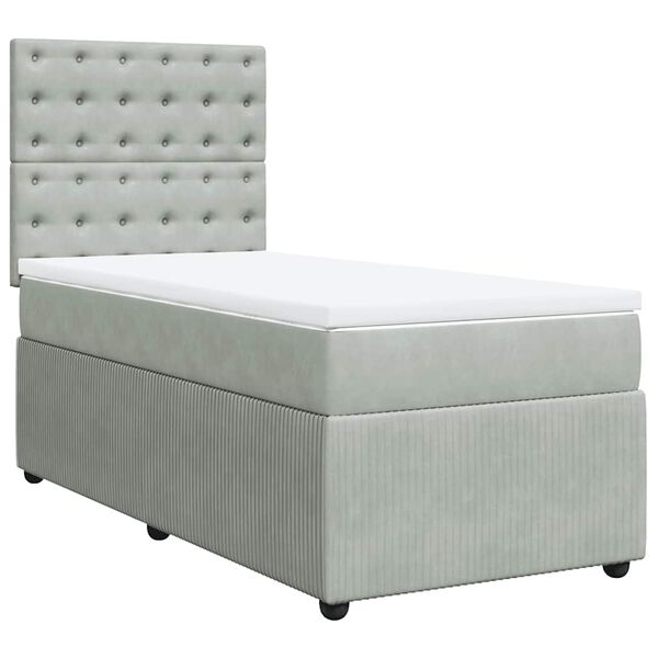 vidaXL Sommier &agrave; lattes de lit et matelas Gris clair 90x200 cm Velours