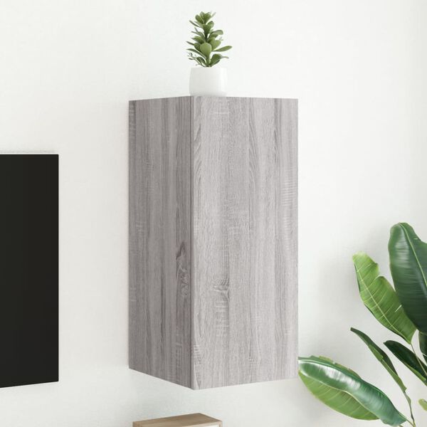 vidaXL Meuble TV mural avec lumi&egrave;res LED sonoma gris 30,5x35x70 cm