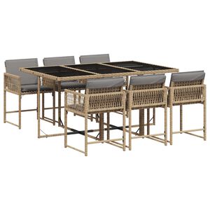 vidaXL Ensemble &agrave; manger de jardin coussins 7 pcs m&eacute;lange beige rotin