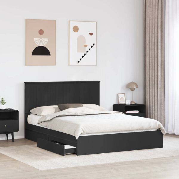 vidaXL Lit de Rangement Noir 150 x 200 cm Bois d'ing&eacute;nierie