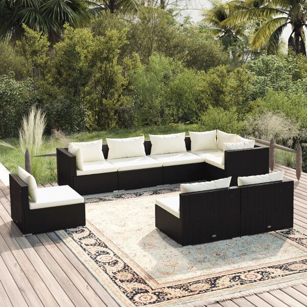 vidaXL Salon de jardin 8 pcs avec coussins r&eacute;sine tress&eacute;e noir