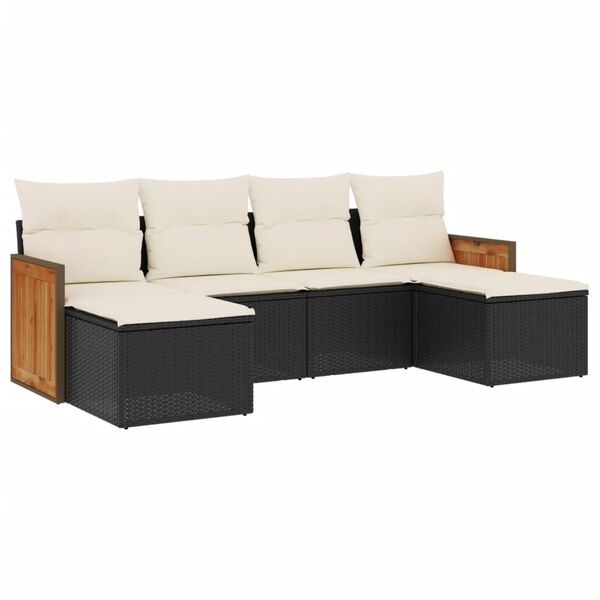 vidaXL Salon de jardin 6 pcs avec coussins noir r&eacute;sine tress&eacute;e