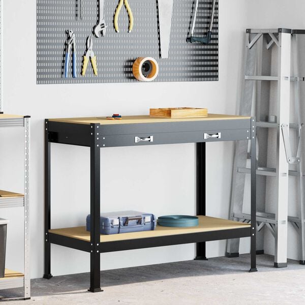 vidaXL Bancs de travail Noir 114 x 54 x 91 cm Bois d'ing&eacute;nierie