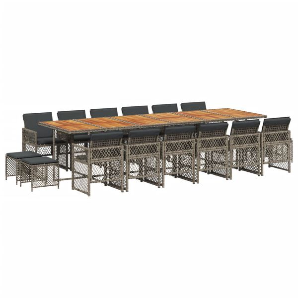 vidaXL Ensemble &agrave; manger de jardin 17 pcs et coussins r&eacute;sine tress&eacute;e