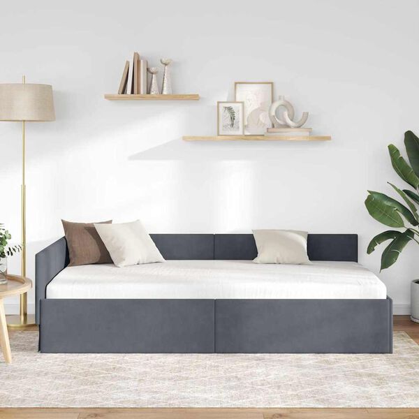 vidaXL Cadre de lit d'angle avec t&ecirc;te de lit Gris fonc&eacute; 80 cm x 200 cm