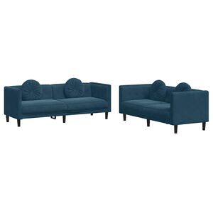 vidaXL Ensemble de canap&eacute;s 2 pcs avec coussins bleu velours