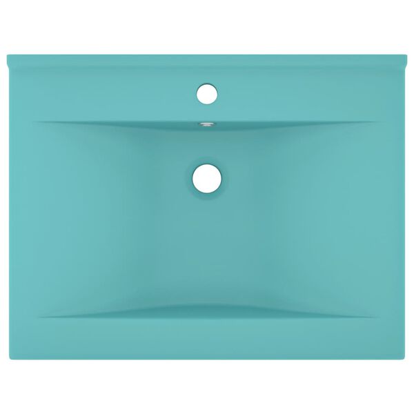 vidaXL Lavabo avec trou de robinet Vert clair mat 60x46 cm C&eacute;ramique