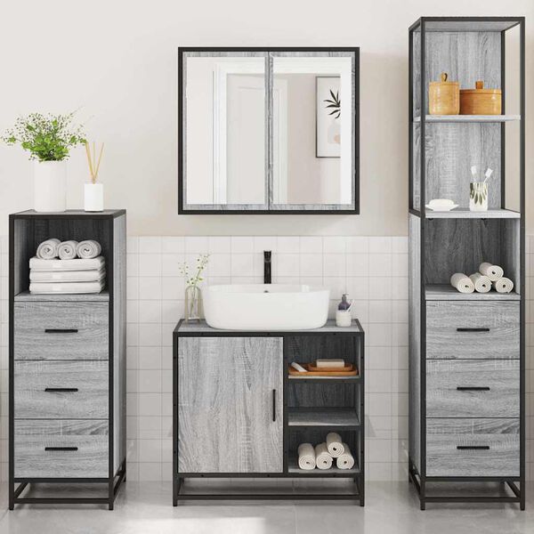 vidaXL Ensemble de meubles de salle de bain 4 pcs sonoma gris