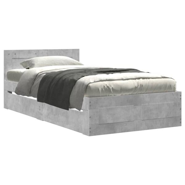 vidaXL Cadre de lit avec t&ecirc;te de lit sans matelas gris b&eacute;ton 90x190 cm