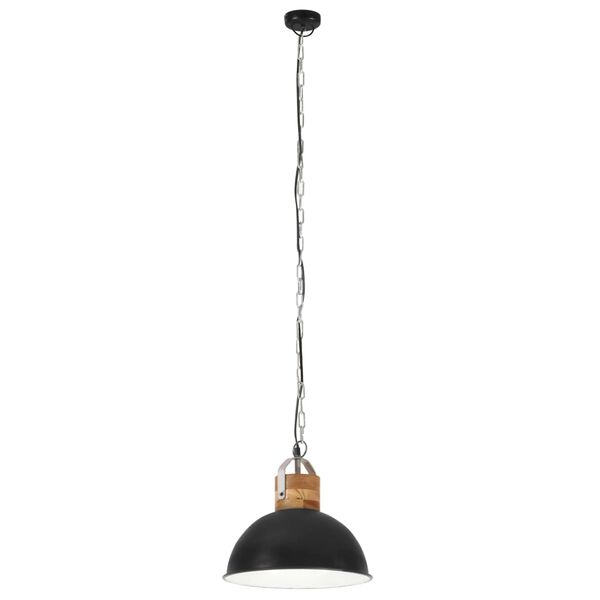 vidaXL Lampe suspendue industrielle Noir Rond 32cm E27 Manguier massif