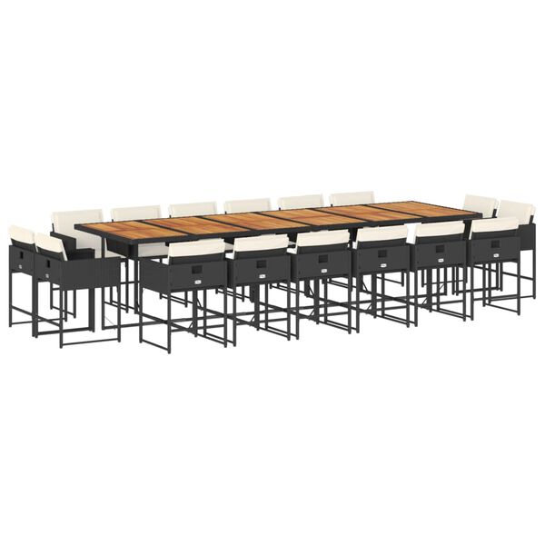 vidaXL Ensemble &agrave; manger de jardin 17 pcs coussins noir r&eacute;sine tress&eacute;e