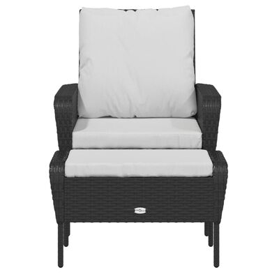 vidaXL Chaise de jardin avec tabouret noir résine tressée