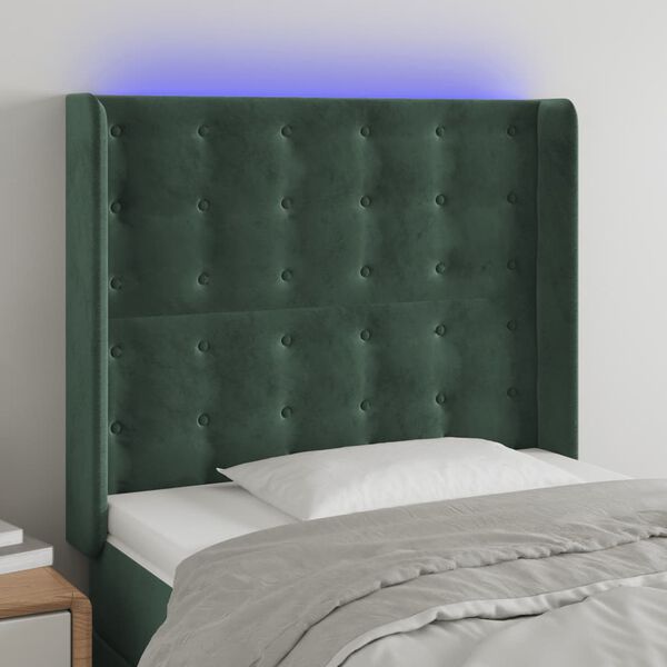 vidaXL T&ecirc;te de lit &agrave; LED Vert fonc&eacute; 83x16x118/128 cm Velours