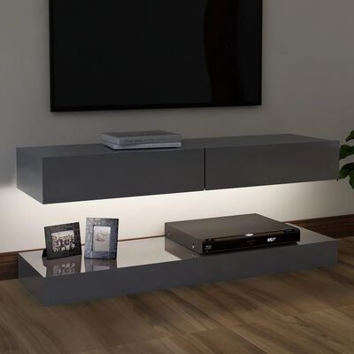 vidaXL Meuble TV avec lumières LED gris brillant 120x35 cm