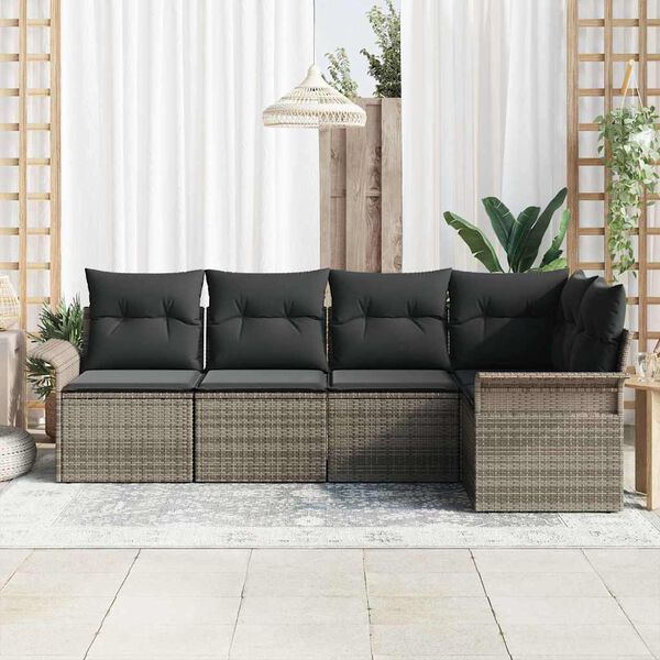 vidaXL Ensemble de canap&eacute; de jardin avec stockage 5 pcs Gris polyrotin