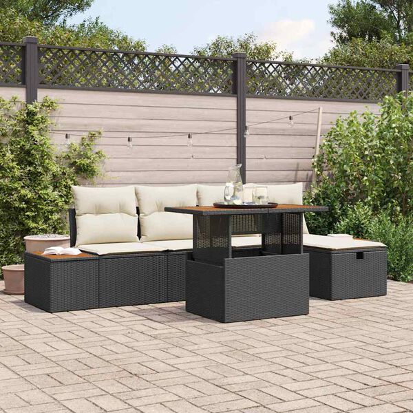 vidaXL Ensemble de canap&eacute; de jardin 6 pcs Noir polyrotin