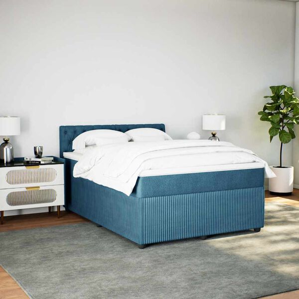 vidaXL Sommier &agrave; lattes de lit et matelas bleu 140x190 cm velours