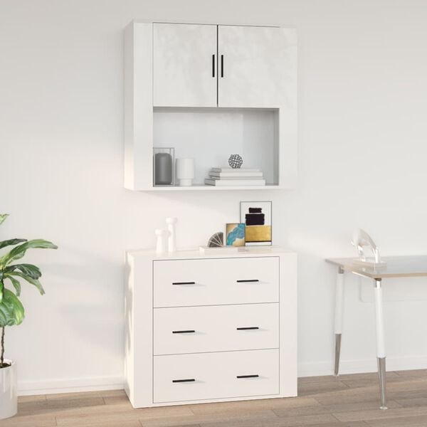 vidaXL Armoire murale Blanc brillant 80x33x80 cm Bois d'ing&eacute;nierie