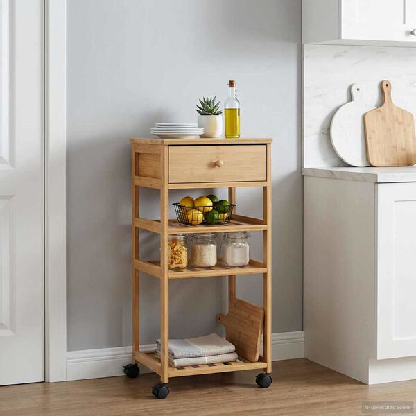 vidaXL Chariot de Cuisine avec Roues Naturel 37 x 36 x 80 cm Bambou
