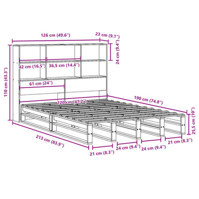 vidaXL Lit bibliothèque sans matelas blanc 120x190 cm bois massif