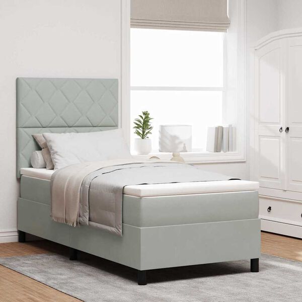 vidaXL Lit &agrave; ressorts avec matelas Gris clair 90 x 190 cm tissu
