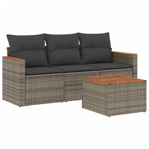 vidaXL Salon de jardin 4 pcs avec coussins gris r&eacute;sine tress&eacute;e