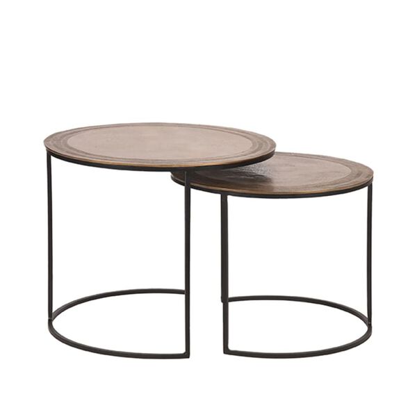 LABEL51 Ensemble de 2 tables basses Circle doré antique/noir