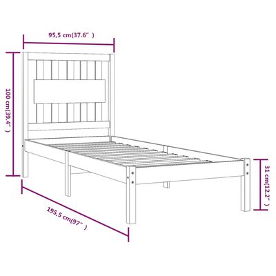 vidaXL Cadre de lit bois de pin massif 90x190 cm simple