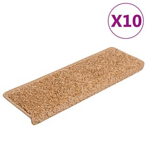 vidaXL Tapis d'escalier 10 pi&egrave;ces 65 x 21 x 4 cm Beige Bord rectangulaire