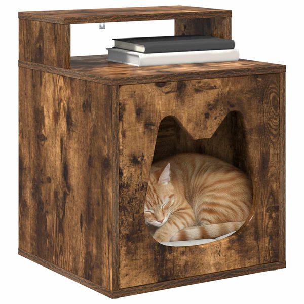vidaXL Maison pour chat Ch&ecirc;ne fum&eacute; 42,5 x 40 x 53,5 cm