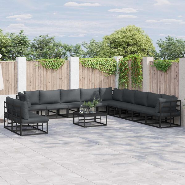 vidaXL Ensemble de canap&eacute; de jardin avec coussin 12 pcs Noir Aluminium