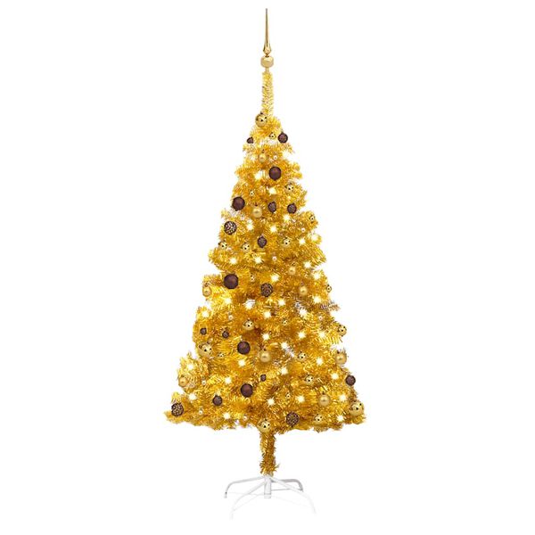 vidaXL Arbre de No&euml;l artificiel pr&eacute;-&eacute;clair&eacute; et boules dor&eacute; 180 cm PET