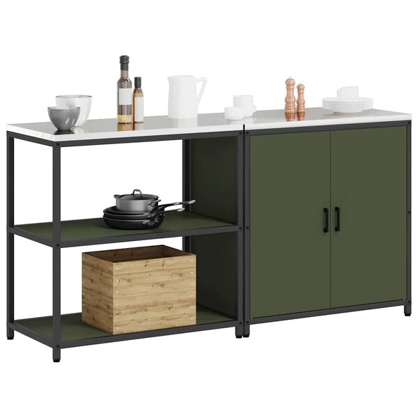 vidaXL Ensemble de rangement cuisine avec &eacute;tag&egrave;re 2 pcs Vert olive