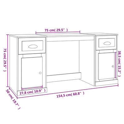 vidaXL Bureau avec armoire blanc brillant bois d'ingénierie