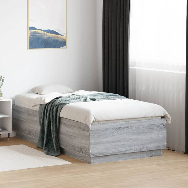 vidaXL Cadre de lit avec LED sans matelas sonoma gris 75x190 cm