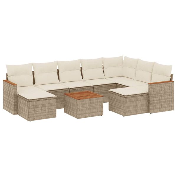 vidaXL Salon de jardin avec coussins 10 pcs beige r&eacute;sine tress&eacute;e