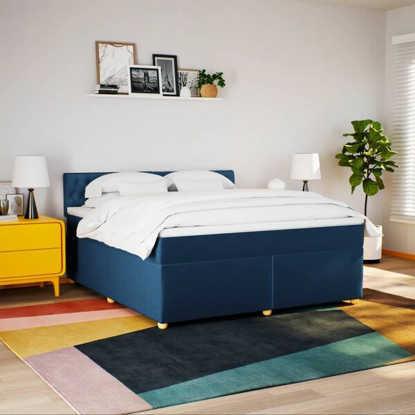 vidaXL Sommier &agrave; lattes de lit avec matelas Bleu 180x200 cm Tissu