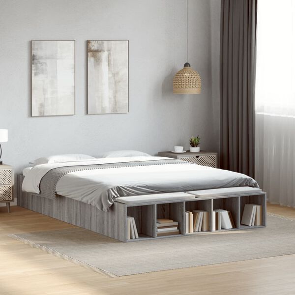 vidaXL Cadre de lit sans matelas sonoma gris 135x190 cm