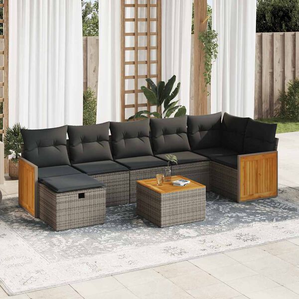 vidaXL Salon de jardin avec coussins 7 pcs gris r&eacute;sine tress&eacute;e