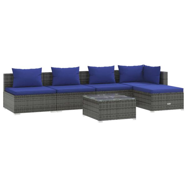 vidaXL Salon de jardin 6 pcs avec coussins r&eacute;sine tress&eacute;e gris