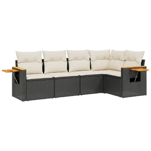 vidaXL Salon de jardin 5 pcs avec coussins noir r&eacute;sine tress&eacute;e