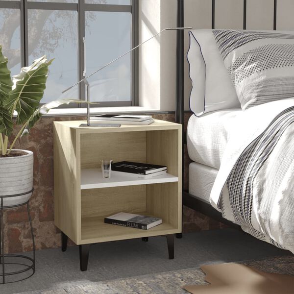 vidaXL Tables de chevet 2 pcs blanc et ch&ecirc;ne sonoma 40x30x50 cm