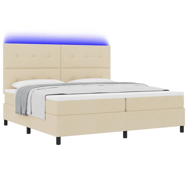 vidaXL Lit &agrave; ressorts avec matelas avec LED Cr&egrave;me 200 x 200 cm tissu