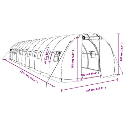 vidaXL Serre avec cadre en acier blanc 36 m² 12x3x2 m