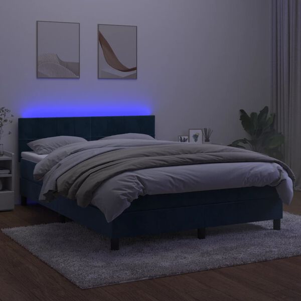 vidaXL Sommier &agrave; lattes de lit avec matelas LED Bleu fonc&eacute; 140x200 cm
