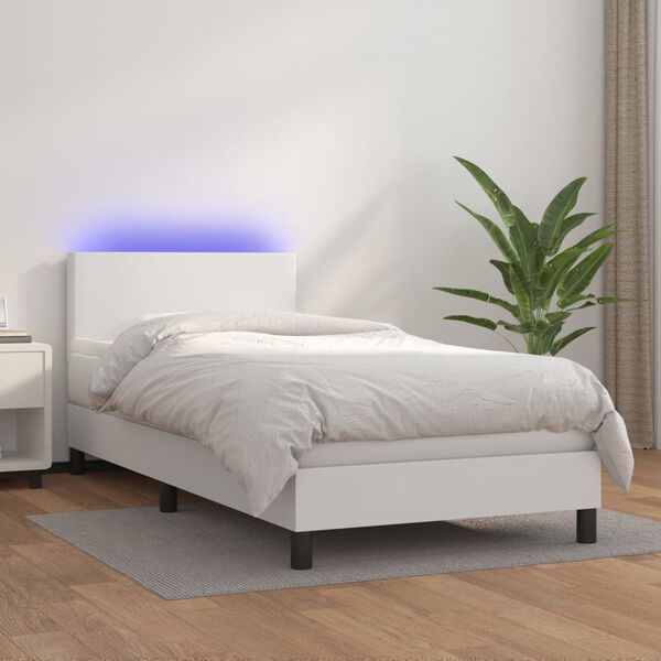 vidaXL Sommier &agrave; lattes de lit avec matelas et LED Blanc 90x200cm