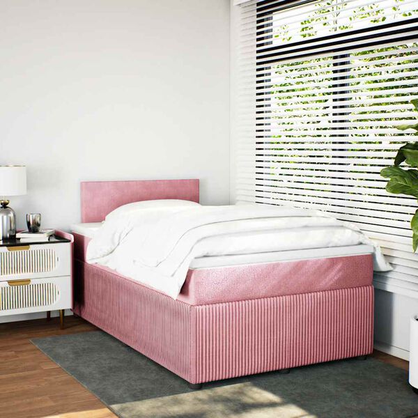 vidaXL Sommier &agrave; lattes de lit avec matelas rose 120x190 cm velours